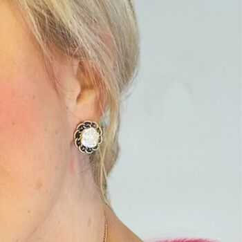 Black And Gold White Rose Stud Earrings – Elegant Gift For Her, Mum Or Gran, 3 of 5