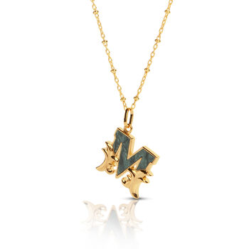 Gold Plated M Initial Necklace With Green Marble, 2 of 6