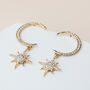 Sparkly Crescent Moon And Star Drop Earrings, thumbnail 2 of 6