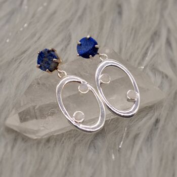 Lapis Lazuli, Moonstone Silver Earrings, 3 of 9