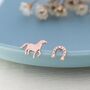 Sterling Silver Mismatched Running Horse And Horseshoe Stud Earrings, thumbnail 3 of 12