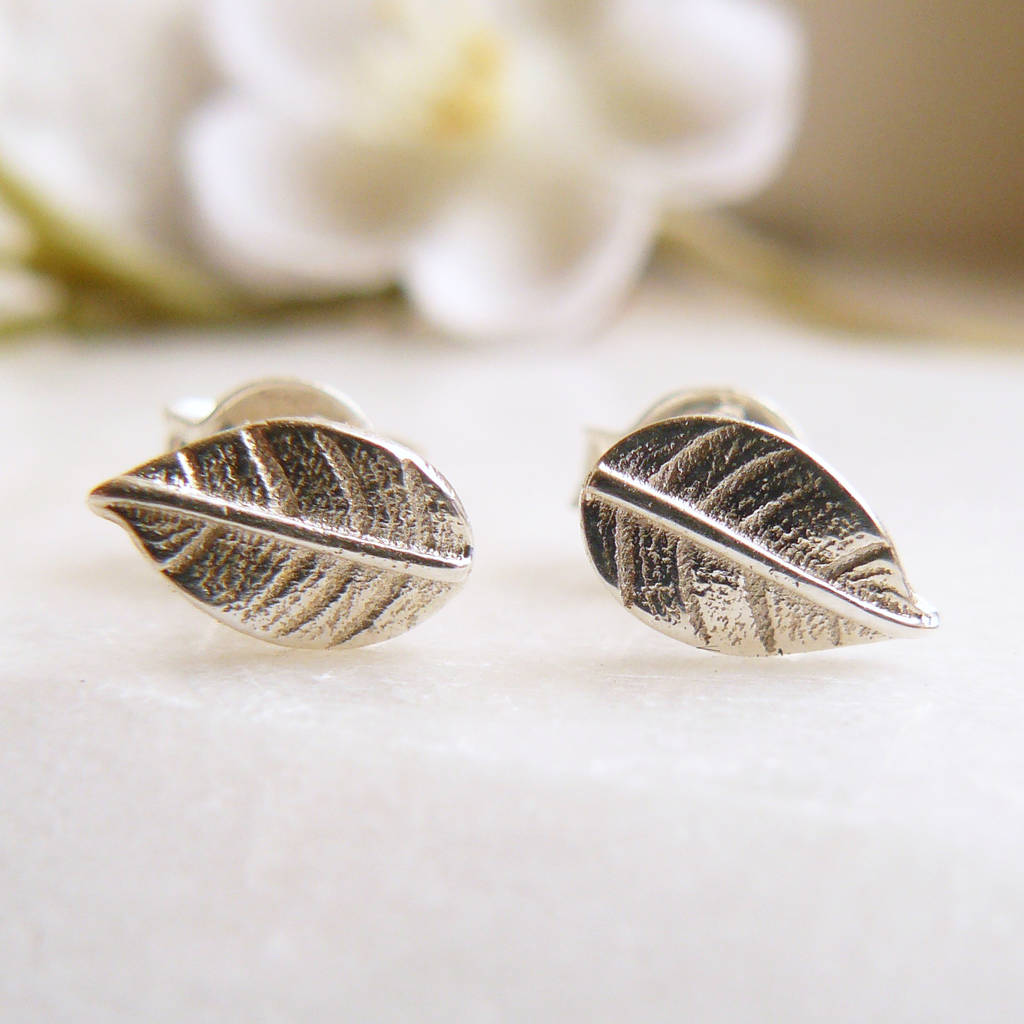 Leaf Stud Earrings Sterling Silver By Lime Tree Design ...
