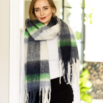 Personalised Chunky Navy Lime Check Hand Felt Scarf, 2 of 12