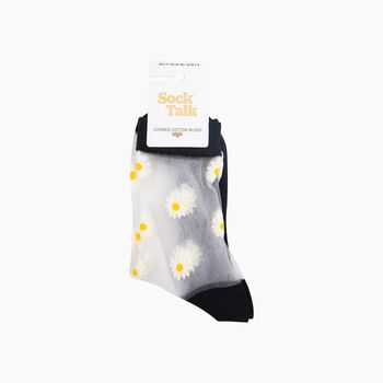 Dainty Daisy Combed Cotton Sheer Pop Socks In Black, 4 of 4