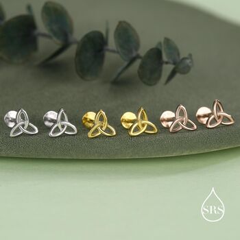 Sterling Silver Celtic Knot 16 G Internally Threaded Flat Back Earrings, 2 of 11