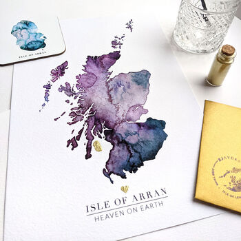 Personalised Golden Scotland Watercolour Map Giclee, 6 of 12