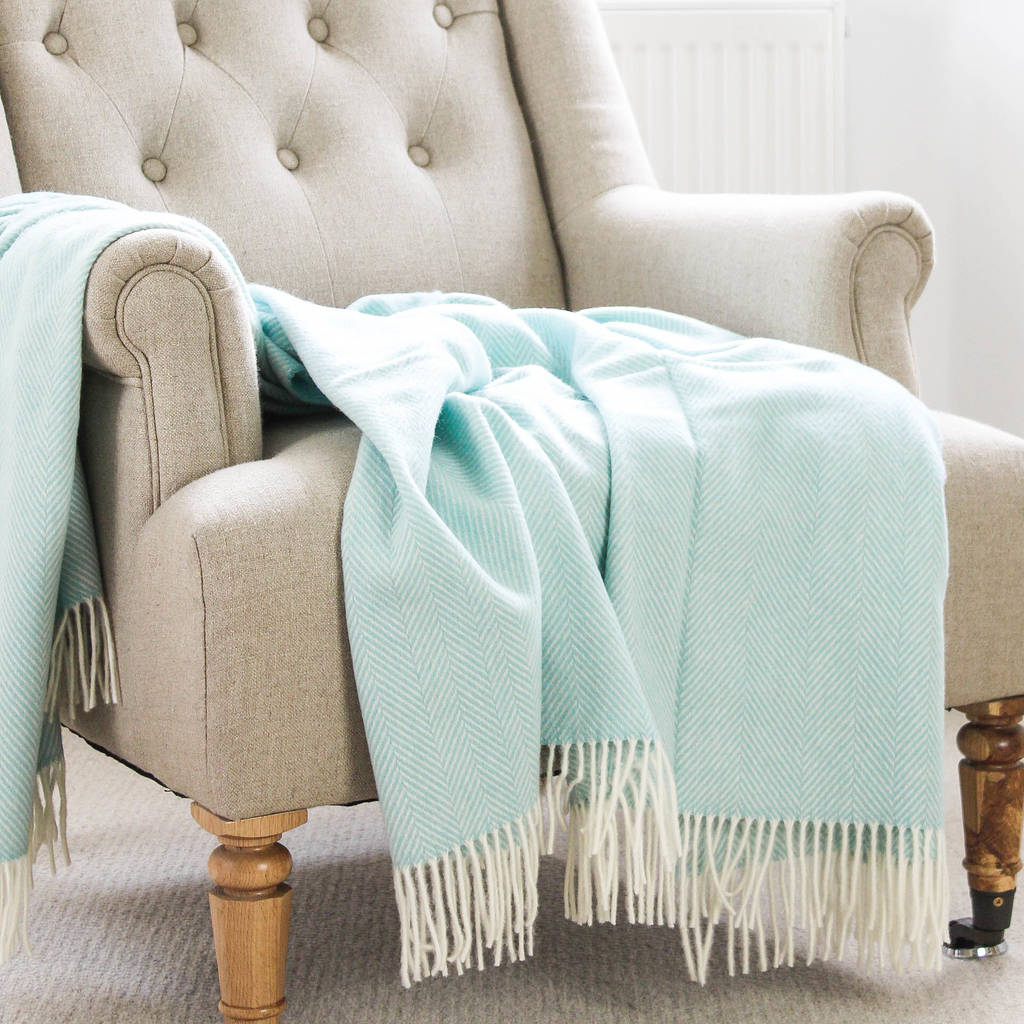 soft duck egg herringbone wool throw by marquis & dawe