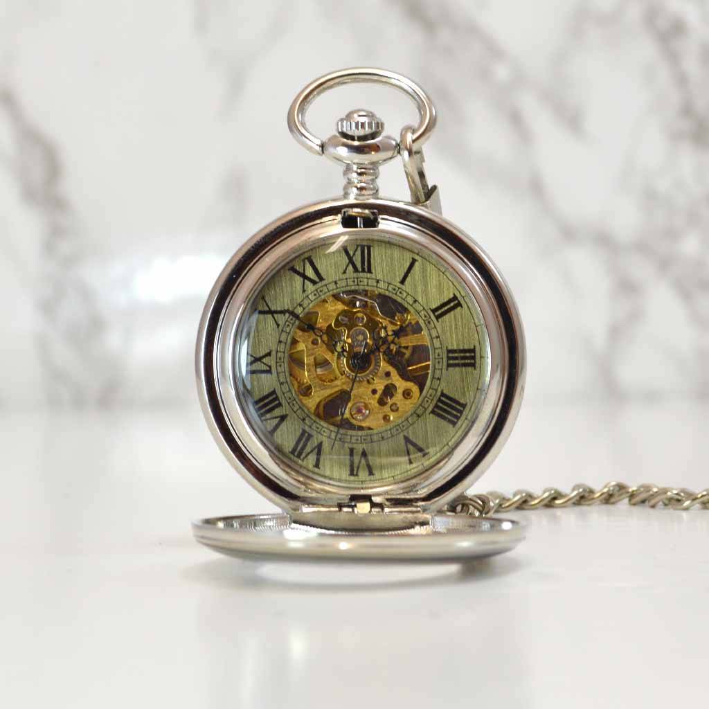 Engraved Skeleton Pocket Watch With Windowed Lid By GiftsOnline4U ...