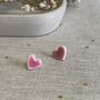 Small Heart Earrings Ceramic Stud Earrings Bright Pink Clay Earrings, thumbnail 5 of 6