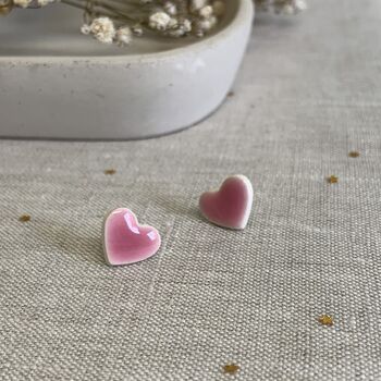 Small Heart Earrings Ceramic Stud Earrings Bright Pink Clay Earrings, 5 of 6