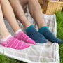 Peace Light Blue And Retro Teal Men's Trainer Socks, thumbnail 5 of 7