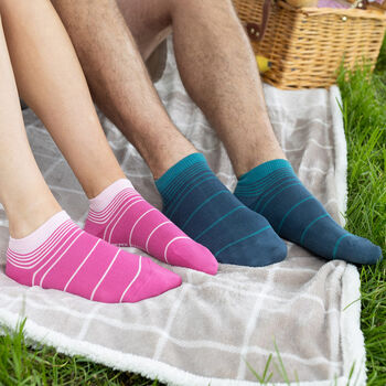 Peace Light Blue And Retro Teal Men's Trainer Socks, 5 of 7