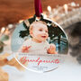 Personalised Christmas Bauble With Photo – First Christmas Grandparents, thumbnail 1 of 6