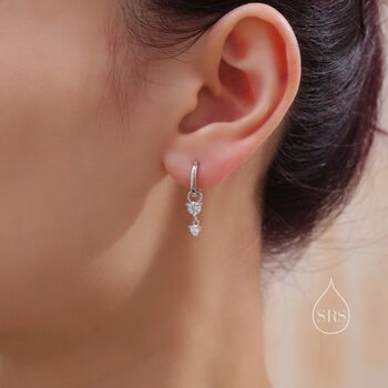 Double Cz Huggie Hoop Earrings In Sterling Silver, 2 of 11