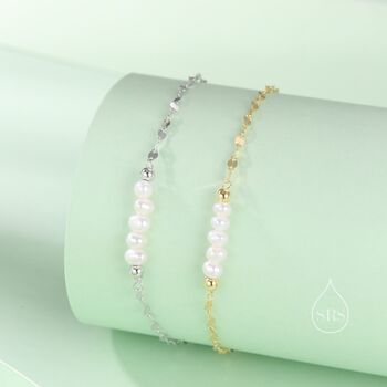Sterling Silver Pearl Beaded Bracelet With Sparkly Disk Chain, 5 of 12