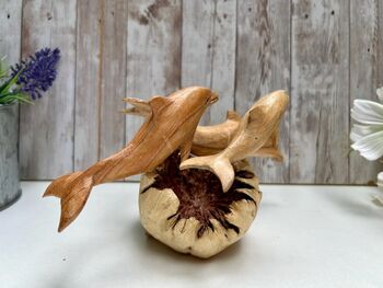 Hand Carved Wooden Dolphin Family Sculpture Ornament, 8 of 10
