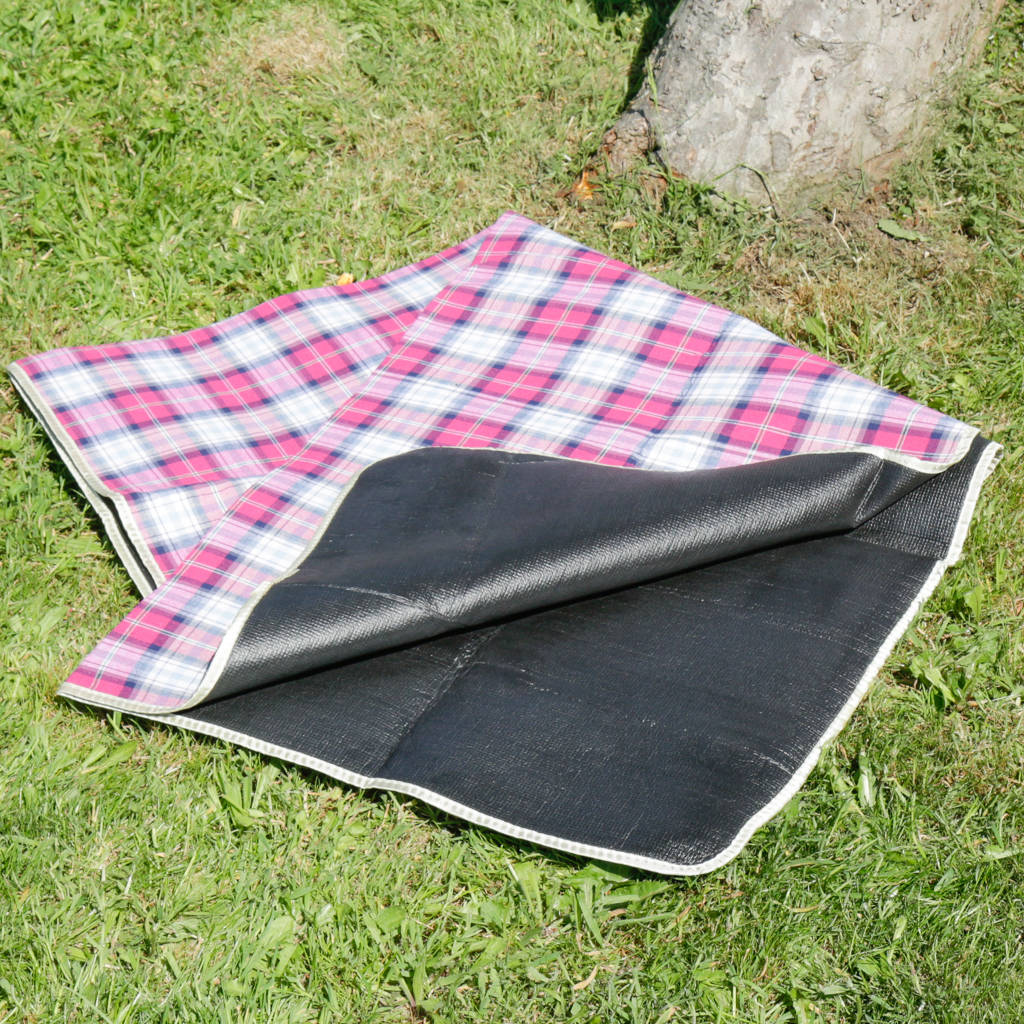 pink tartan waterproof picnic blanket by dibor