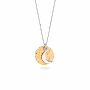 Hammered Disc With Moon Necklace Gold Vermeil, 2 of 5