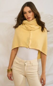 Yellow Chiffon 100% Cashmere Multi Ways Button Poncho Shawl Gift Boxed, 4 of 10