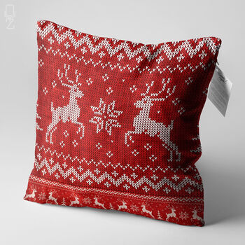 Reindeers Winter Cushion Cover With Red And White, 2 of 8