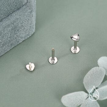 Sterling Silver 4mm Heart 16 G Flat Back Stud Earrings, 6 of 11
