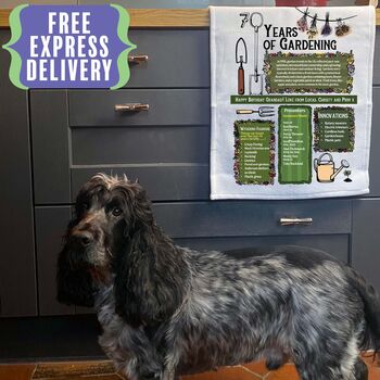 Personalised Years Of Gardening Birthday Gift Tea Towel For Gardeners, 5 of 7