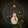 Snowman With Robins Hanging Christmas Wreath, thumbnail 1 of 2