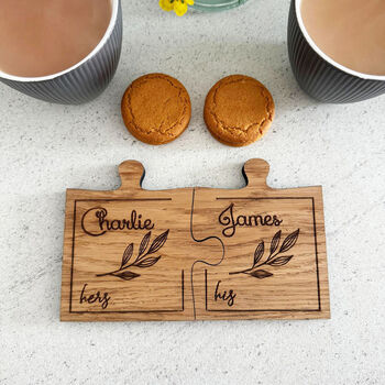 Personalised Oak Veneer Jigsaw Coasters Leaf Design, 2 of 7