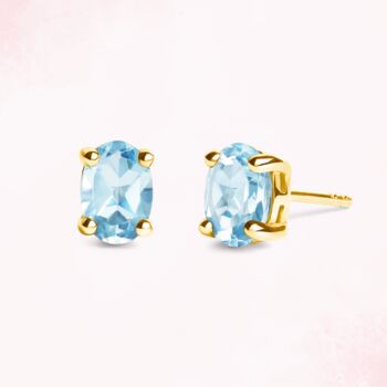 Blue Topaz Oval Stud Earrings In Sterling Silver And Gold, 6 of 11