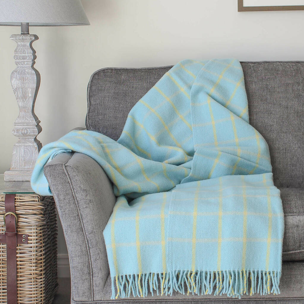 Spring Blue Check Wool Throw By Marquis & Dawe