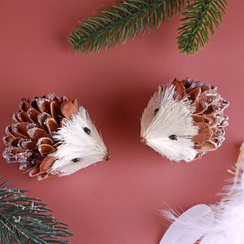 G Decor Set Of Two Handmade Natural Hedgehog Clip On Christmas Decorations, 5 of 5
