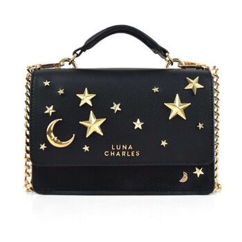 Nova Star Studded Handbag Black Vegan Leather, 3 of 10