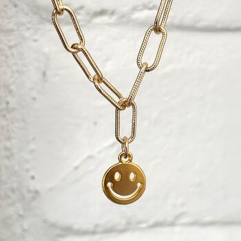 Smile Yourself Happy Charm Textured Chain Necklace, 2 of 4