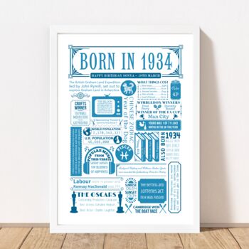 Born In 1934 Personalised 90th Birthday Fact Poster, 5 of 8