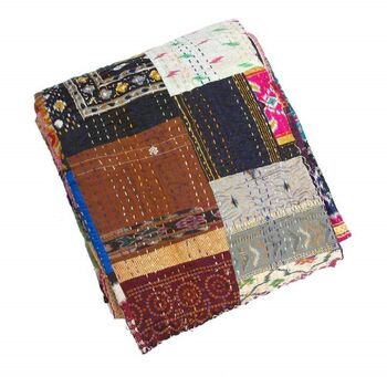 Silk Patchwork Multicoloured Hand Stiched Kantha Quilt, 2 of 9