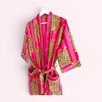 Pink Tiger Print 100% Cotton Dressing Gown, 6 of 6