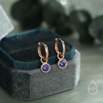 Sterling Silver December Birthstone Tanzanite Blue Crystal Drop Hoop Earrings, 5 of 11