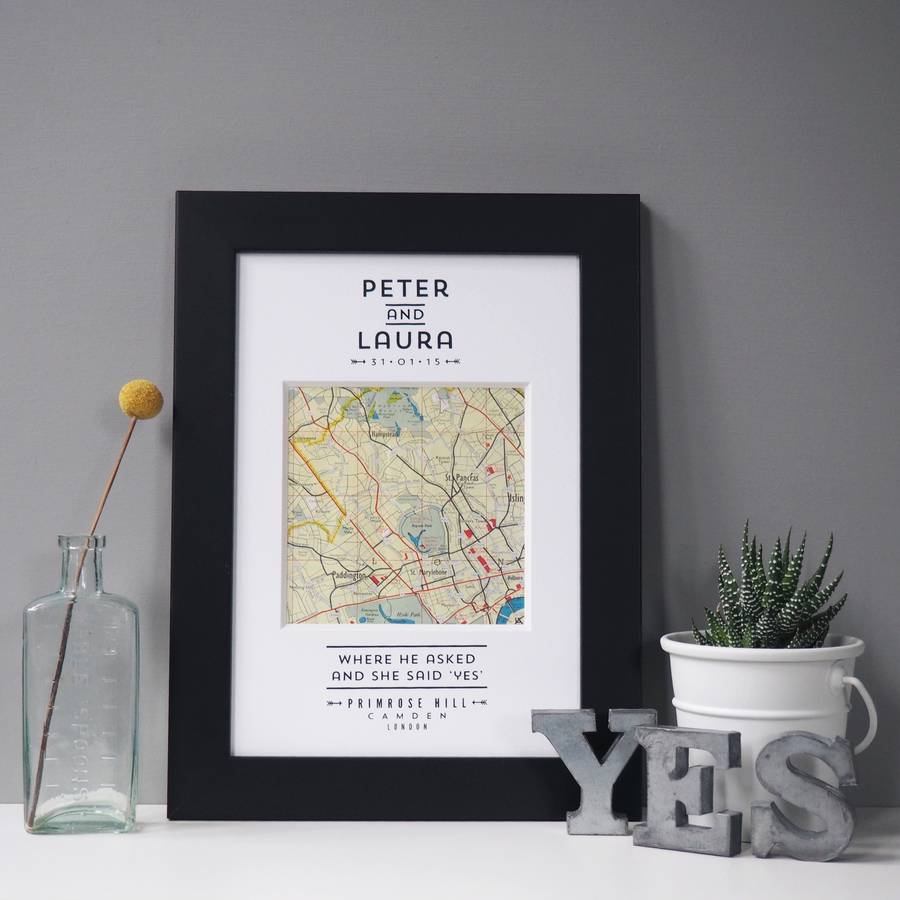 Personalised Single Map Engagement Art, 1 of 2