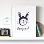 'Bonjour' Rabbit Print, thumbnail 2 of 5