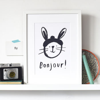'Bonjour' Rabbit Print, 2 of 5