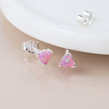Sterling Silver Pink Opal Heart Micro Stud Earrings – 4mm, 3 of 5