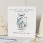 Personalised Penguin First Christmas Card For Parents, thumbnail 1 of 7