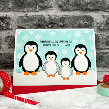 'Penguins' Personalised Family Christmas Card, 3 of 4