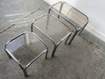 Mid Century Chrome And Smoked Glass Nesting Tables, 8 of 12