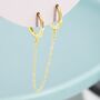 Double Piercing Huggie Hoop Earrings With Linking Chain, thumbnail 3 of 11