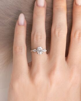 Two Ct Oval Moissanite Three Stone Engagement Ring, 4 of 10