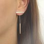 Sterling Silver Rose Gold Plated T Bar Dangly Earrings, thumbnail 2 of 5
