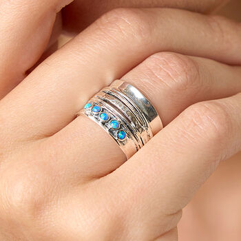 Wide Molten Sterling Silver Blue Opal Quintet Ring, 2 of 6