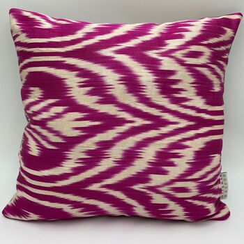 Square Ikat Silk Cushion Pink Feather, 5 of 8
