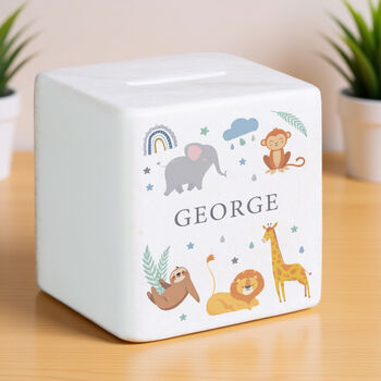 Personalised Safari Animals Money Box, 3 of 5